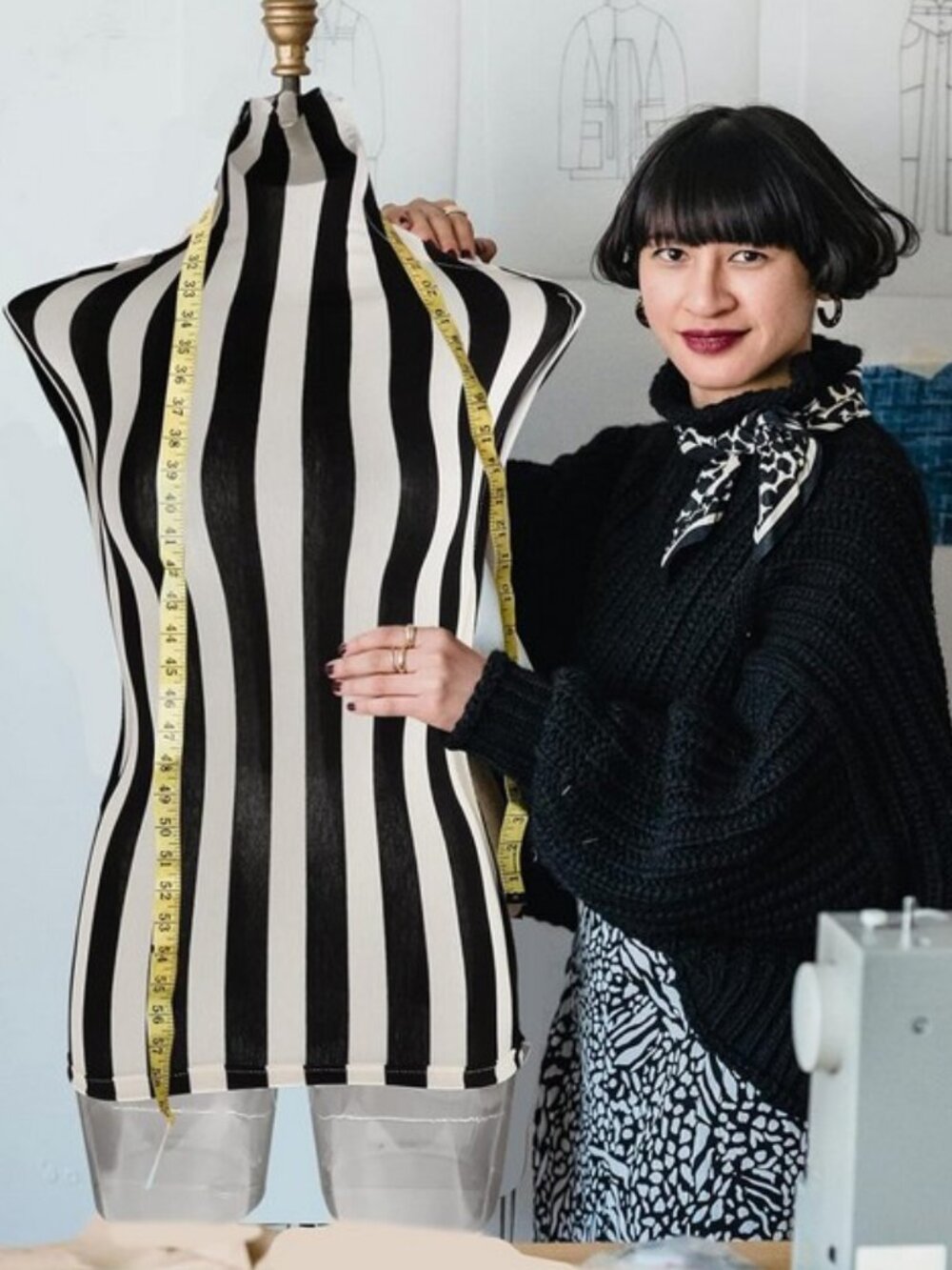 Black and White stripe Female Mannequin Cloth Cover - Picture 5 of 12